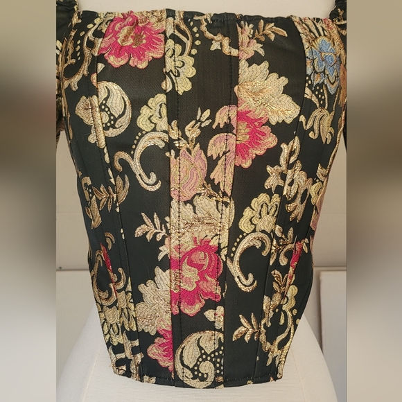 Floral Fantasy Corset Top | Puffed Sleeves | Elegant Vintage - Picture 5 of 6